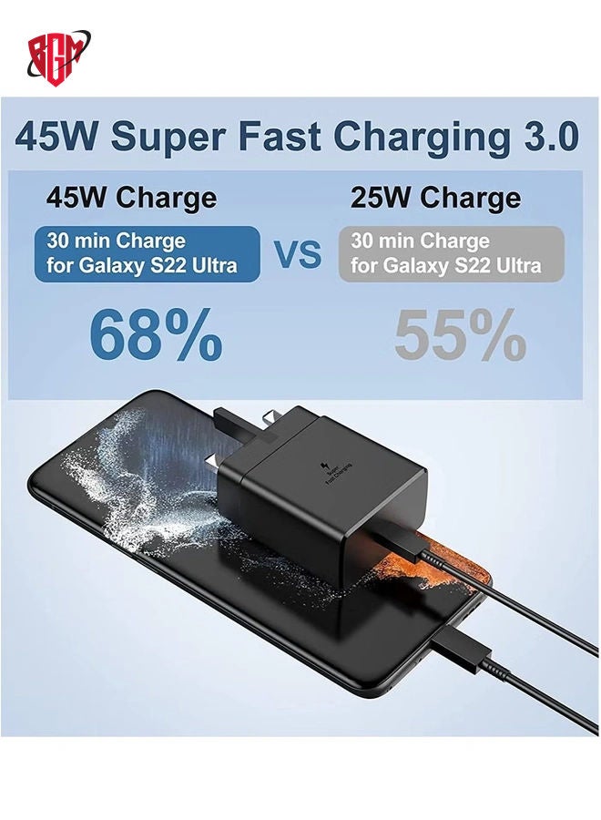 BGM 45W USB C Charger Super Fast Charger USB C with 5ft Cable for45W USB C Charger,compatible Samsung UK Travel Adaptor (45W with USB type C Cable) Black Samsung Super Fast Charger Type C Samsung Galaxy S - Image 2