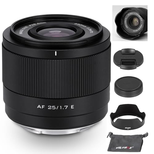 VILTROX 25mm f17 EMount Large Aperture STM APSC Auto Focus Prime Lens for Sony EMount Cameras A7C A7RII A7SII A7II A7RIII A7IV A7RIV A9 A1 ZVE1 A93 A6700 A6600 A6500 A6400 FX3 ZVE10 FX30 ZVE10II - Image 1