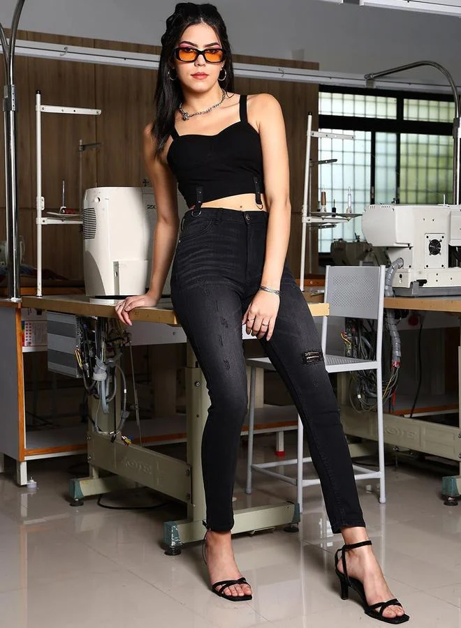 Freehand Black Freehand Women Distress Skinny Jeans for Women | Best Price UAE