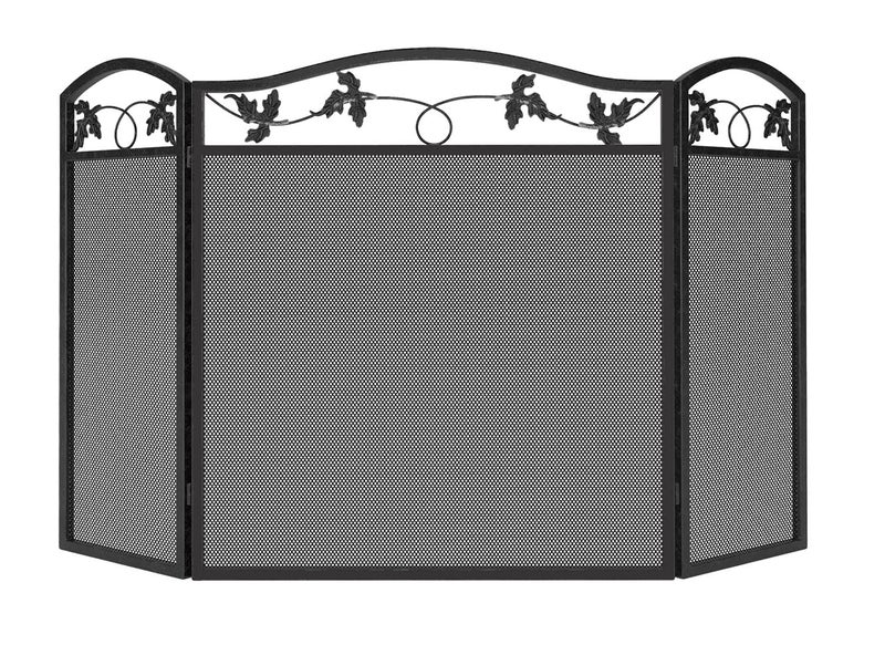 CALIDOLA Calidola 3Panel Foldable Black Steel Fireplace Screen Spark Guard FenceLeaf Design Screen Metal Decorative Mesh Cover 