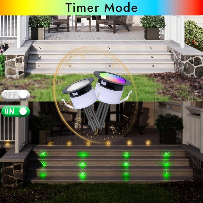 FVTLED LED Deck Lights Kit, 10pcs Φ1.22 WiFi Smart Phone Control Low Voltage Recessed RGBW Deck Lighting Waterproof Outdoor Yard Path Stair Decor, Black - Image 4