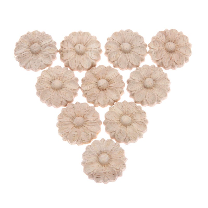 MUXSAM 10Pack Wood Rosettes Little Onlay Appliques Unpainted Round Flower Carving Craft Decals for Home Chests Cabinet Door Cupboard Dresser Bed Wall Pew Wardrobe Furniture Decor Dia3cm118