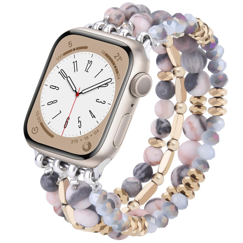 VISOOM Beaded Boho Bracelet Compatible for Apple Watch Band 40mm/38mm/41mm/42mm Series 11 10 9 8 7 SE Series 6/5/4 Women Fashion Cute Handmade Crystal Beads Stretchy Watch Strap for iWatch Bands 3/2/1 - Image 1