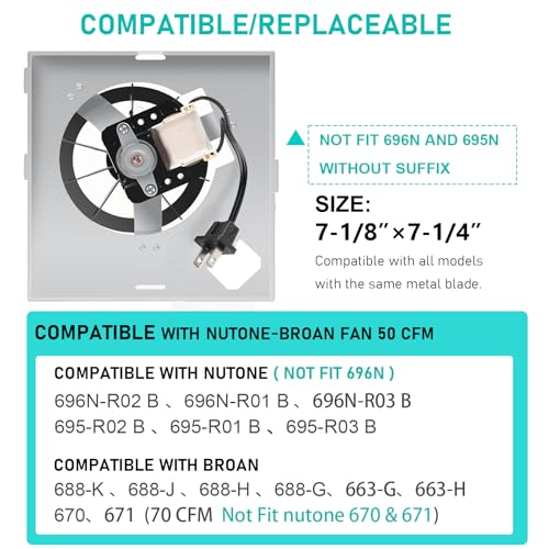 Motoasis 【Upgraded Copper Motor】 696N-R02 B Unit 50CFM Fan Compatible with Broan-Nutone 688-K 688-J 688-H 688-G 695N-R02 B, 696N-R01 B, 695N-R02 B,2.0 Sones,S97012026 Fan Assembly - Image 2