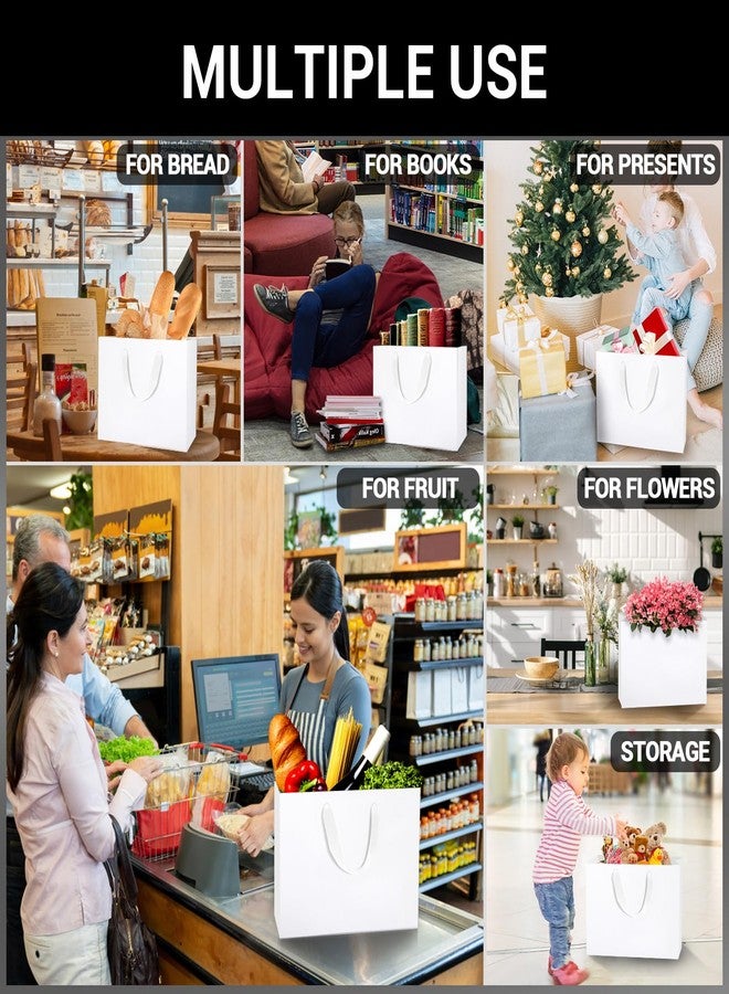 EUSOAR Gift Wrap Bags with Handles, 20 Pack 10.6x3.1x8.3 inches Small White Kraft Paper Bags Bulk, Heavy Duty Bags for Wedding, Grocery, Boutique, Retail, Business, Party Favors, Birthdays - Image 4