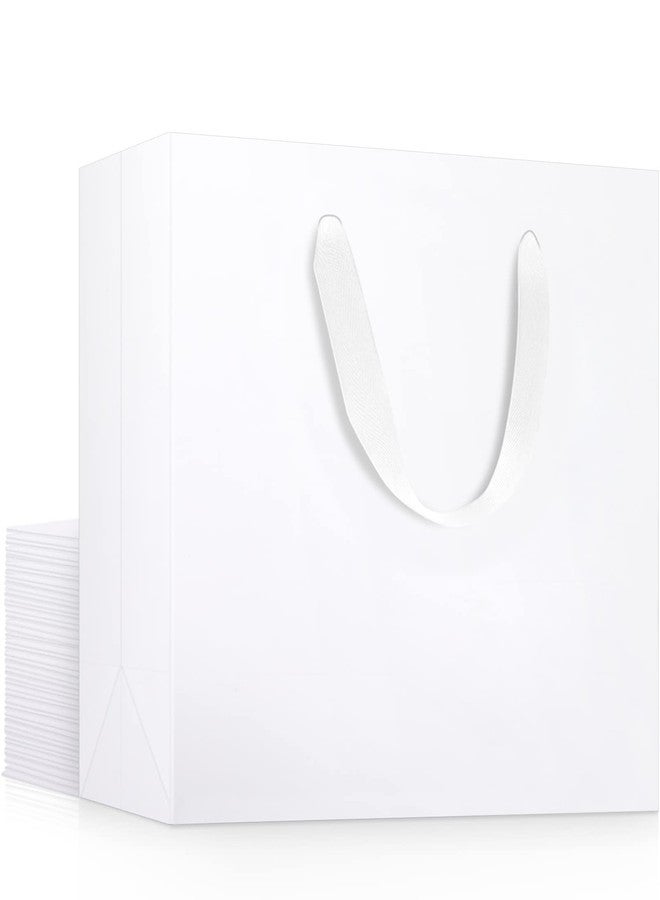 EUSOAR Gift Wrap Bags with Handles, 20 Pack 10.6x3.1x8.3 inches Small White Kraft Paper Bags Bulk, Heavy Duty Bags for Wedding, Grocery, Boutique, Retail, Business, Party Favors, Birthdays - Image 1