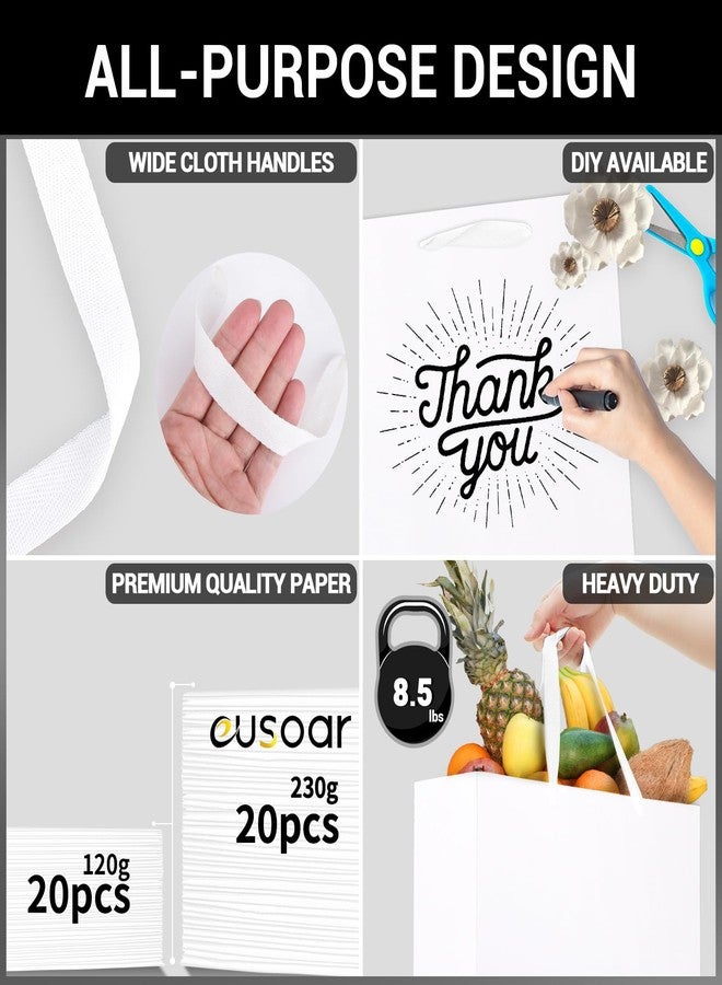 EUSOAR Gift Wrap Bags with Handles, 20 Pack 10.6x3.1x8.3 inches Small White Kraft Paper Bags Bulk, Heavy Duty Bags for Wedding, Grocery, Boutique, Retail, Business, Party Favors, Birthdays - Image 3