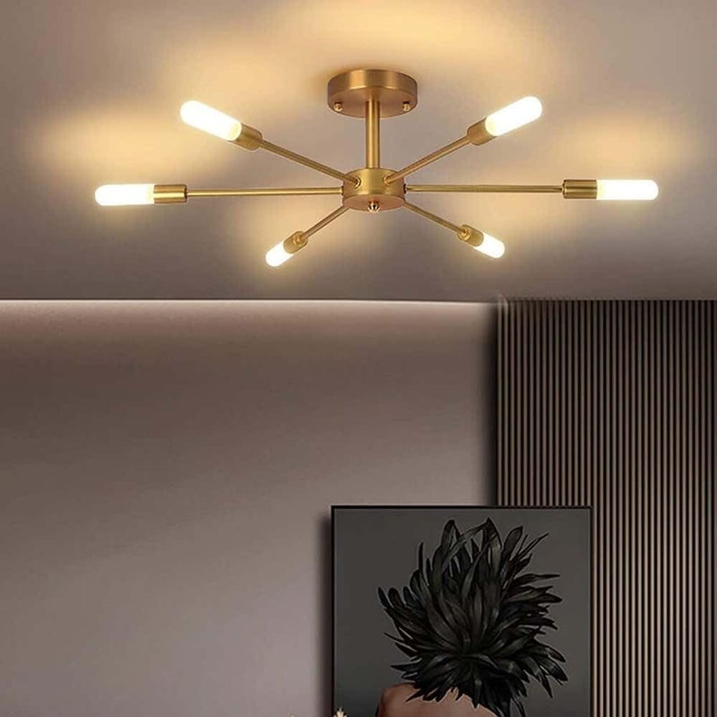 Modern Sputnik Chandelier, 6-Light Semi Flush Mount Ceiling Light.