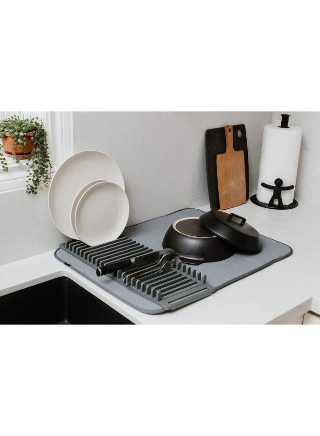 Happy Home Microfiber Dish Drying Mat and Rack with Dish Drainer Made of High-Quality Plastic - Lightweight, Space-Saving Design Folds for Easy Storage, Standard - Grey - Image 4