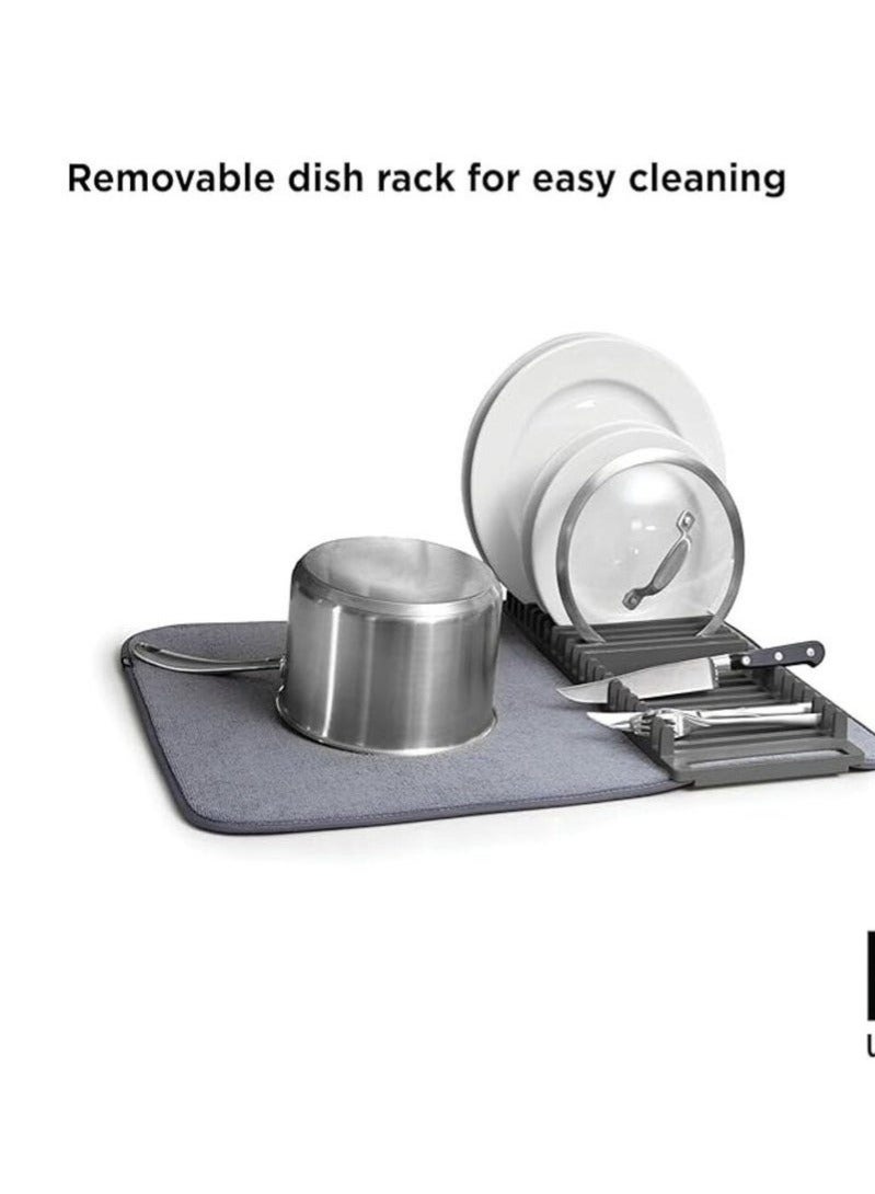 Happy Home Microfiber Dish Drying Mat and Rack with Dish Drainer Made of High-Quality Plastic - Lightweight, Space-Saving Design Folds for Easy Storage, Standard - Grey - Image 5