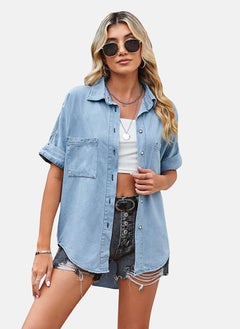 يونيكي Blue Plain Regular Fit Shirt  - Image 1