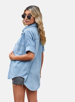 يونيكي Blue Plain Regular Fit Shirt  - Image 5