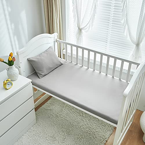Uozzi Bedding 3 Pieces Crib Bedding Set Baby Ruffle Quilted Comforter with Fitted Sheet and Pillowcase - Cute Ruffled Shabby Chic Bedding Soft Blanket Design Gray - Image 3