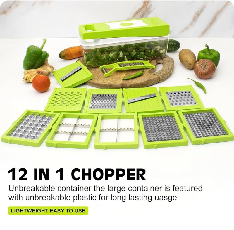 Well Set 12 in 1 Multipurpose Chopper, Fruits & Vegetable Cutters, Grater Peeler Chipser, Unbreakable Food Grade Body, Easy Push to Clean Button Slicer Dicer, Chopper for Kitchen - Image 3