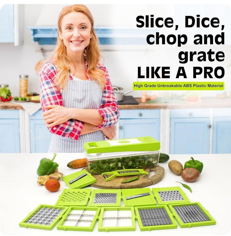 Well Set 12 in 1 Multipurpose Chopper, Fruits & Vegetable Cutters, Grater Peeler Chipser, Unbreakable Food Grade Body, Easy Push to Clean Button Slicer Dicer, Chopper for Kitchen - Image 4