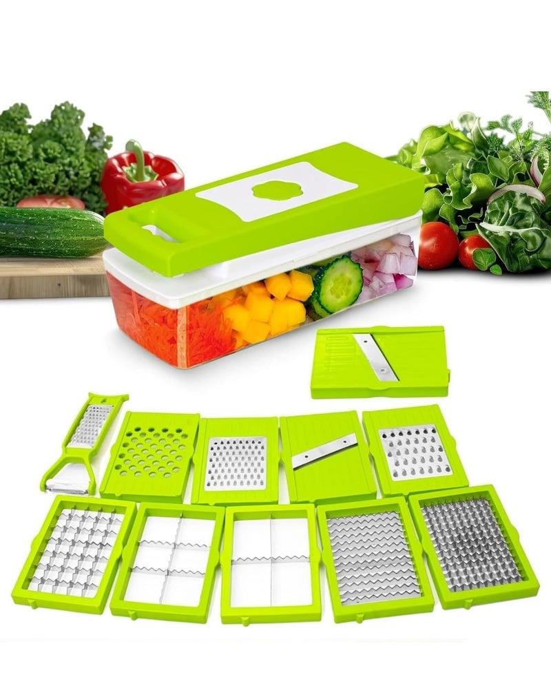 Well Set 12 in 1 Multipurpose Chopper, Fruits & Vegetable Cutters, Grater Peeler Chipser, Unbreakable Food Grade Body, Easy Push to Clean Button Slicer Dicer, Chopper for Kitchen - Image 1