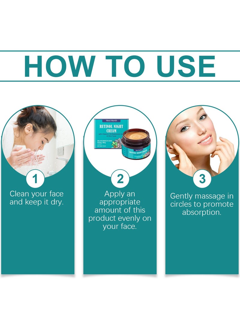 West&Month Korean Retinol Anti Aging Night Cream with Hyaluronic Acid & Vitamin C |Discover young, wrinkle-free & radiant skin| Anti aging cream for oily & dry skin| For Men & Women|Korean Skin Care|50gm - Image 4