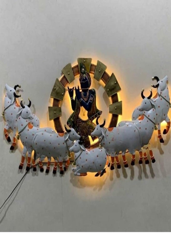 ZXC Metal Krishna Playing Basuri With Cow Wall Decor/Wall Hangings/Aesthetic Room Decor/ 3D wall decor for Home Decor-52 Inch (white cow) - Image 5
