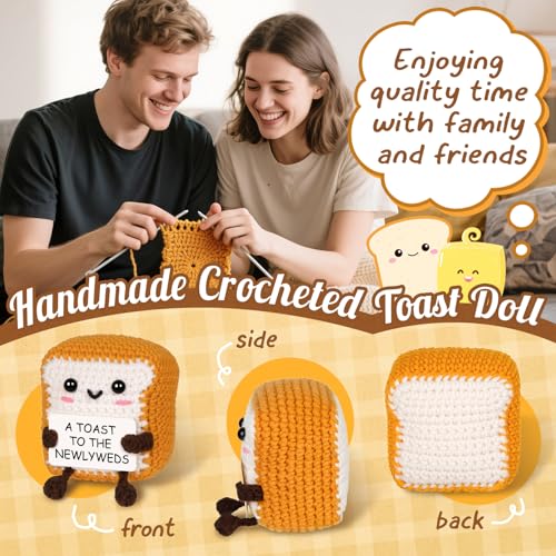 Glydein A Toast to The Newlyweds - Mini Handmade Crochet Toast, Funny Wedding Gifts for Couples 2025, Bridal Shower Gifts for Bride, Best Bride and Groom Gift for Wedding Engagement - Image 4