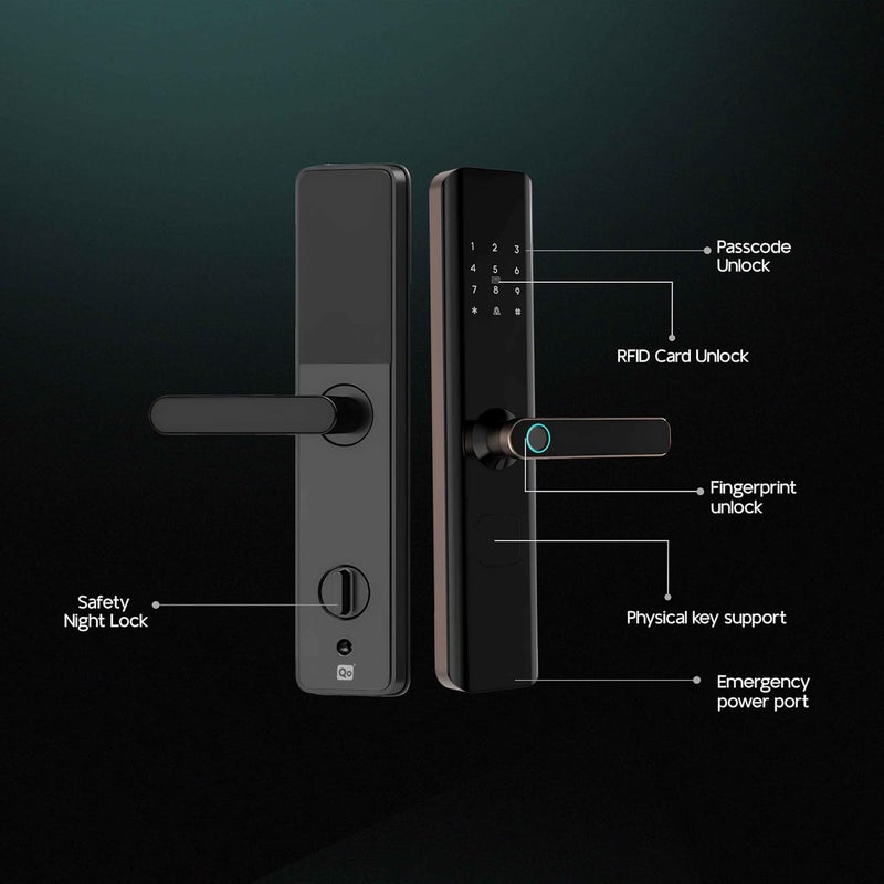 SmartiQo SmartiQo E1 Digital Door Lock 5Way Unlocking 5 Bolts Fingerprint PIN Access Card Mechanical Key 2 Years Brand Warranty Black  - Image 5