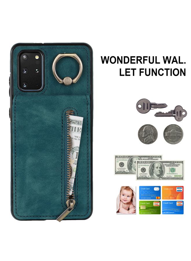 S-TOP Case For Samsung Galaxy S20+ Retro Ring and Zipper RFID Card Slot Phone Case - Image 2