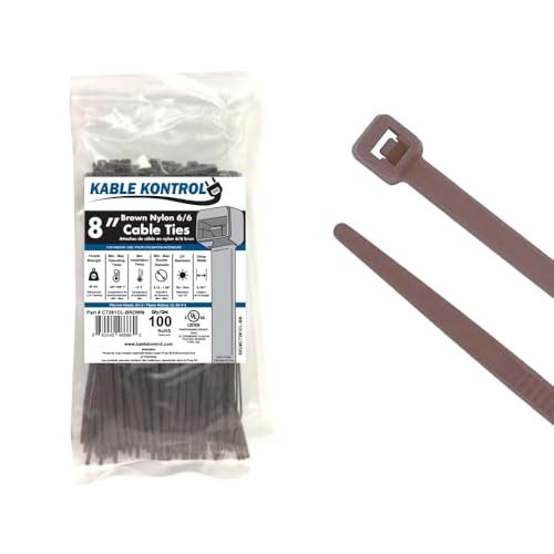 Kable Kontrol Brown Zip Ties 8 Inch 100 Pcs, 50 Lbs Tensile Strength, Self-Locking Nylon Colored Cable Ties Wire Wraps for Indoor or Outdoor Use - Image 1