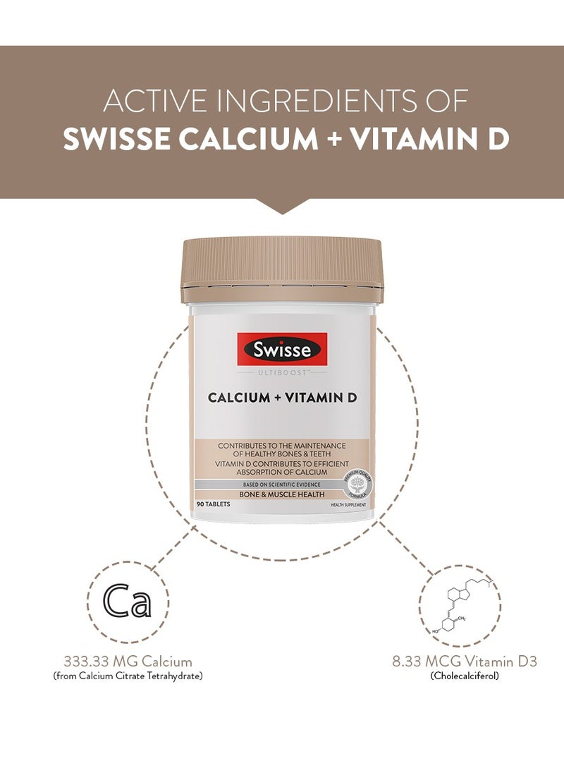 Swisse - Calcium + Vitamin D Contributes To The Maintenance Of Healthy Bones & Teeth Vitamin D Contributes To Efficient Absorption Of Calcium,BONE & MUSCLE HEALTH, 90 Tablets - Image 1