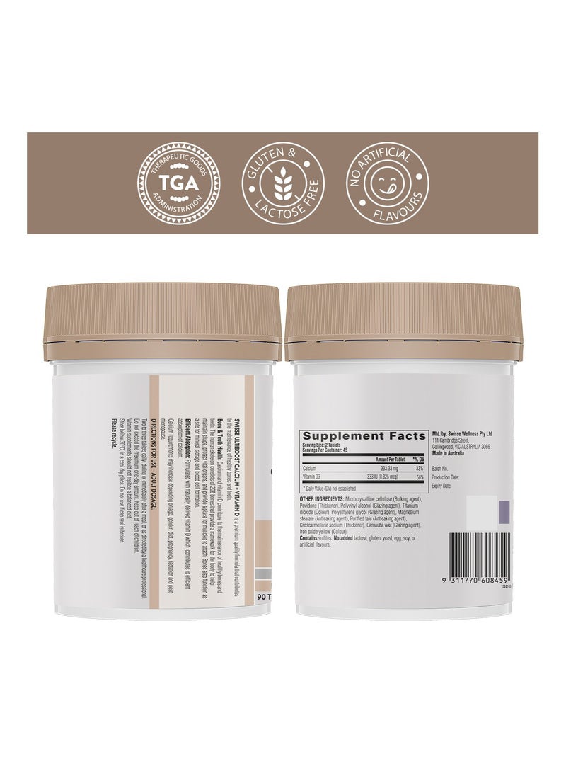 Swisse - Calcium + Vitamin D Contributes To The Maintenance Of Healthy Bones & Teeth Vitamin D Contributes To Efficient Absorption Of Calcium,BONE & MUSCLE HEALTH, 90 Tablets - Image 1