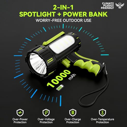 AlpsWolf Rechargeable Spotlight Flashlight, 100000 Lumen Super Bright Handheld Spotlight, IP68 Waterproof Searchlight with Foldable Stand & 3 Color Lens for Camping Hunting Emergency - Image 4