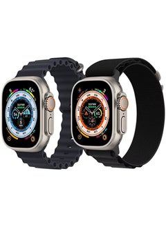 Silicone Ocean Band Strap Black Nylon G-hook Loop Buckle Watch Strap Black Set of 2 for Apple Watch Ultra 8 49mm