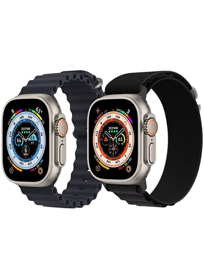 IAF - Silicone Ocean Band Strap Black Nylon G-hook Loop Buckle Watch Strap Black Set of 2 for Apple Watch Ultra 8 49mm - Image 1
