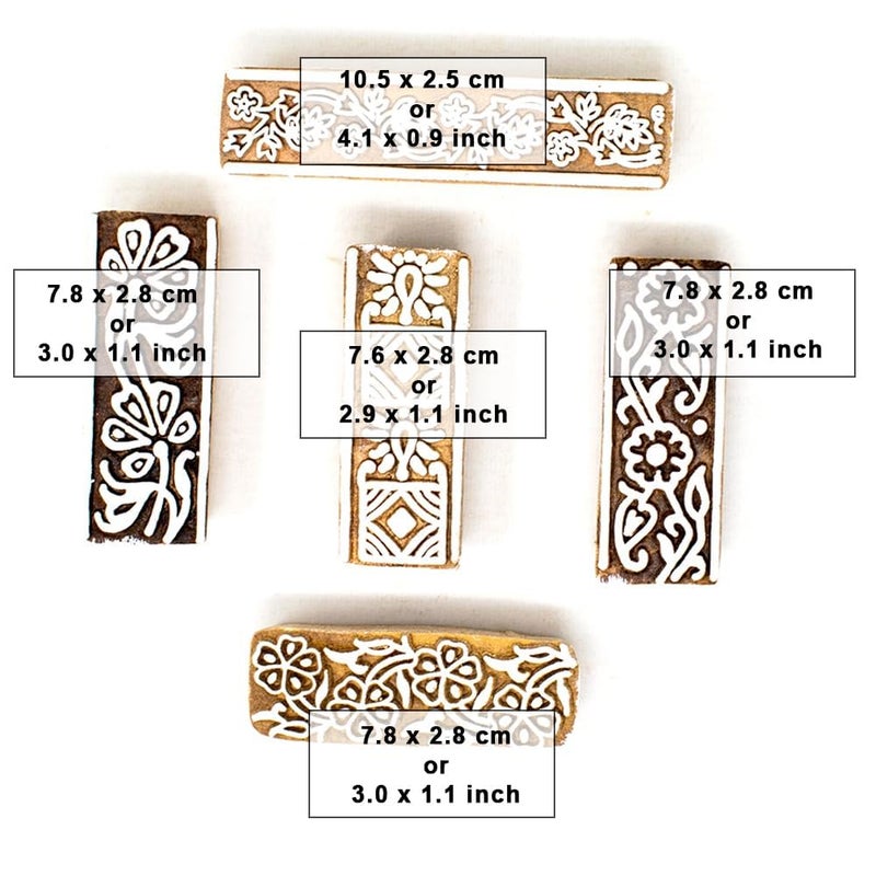 TWOGRAMS | Set of 5 | Wooden Indian Traditional Design Printing Stamps/Blocks for Printing Saree Border/Dresses/Craft Card Making/Scrapbook/Clay Pottery - Image 4