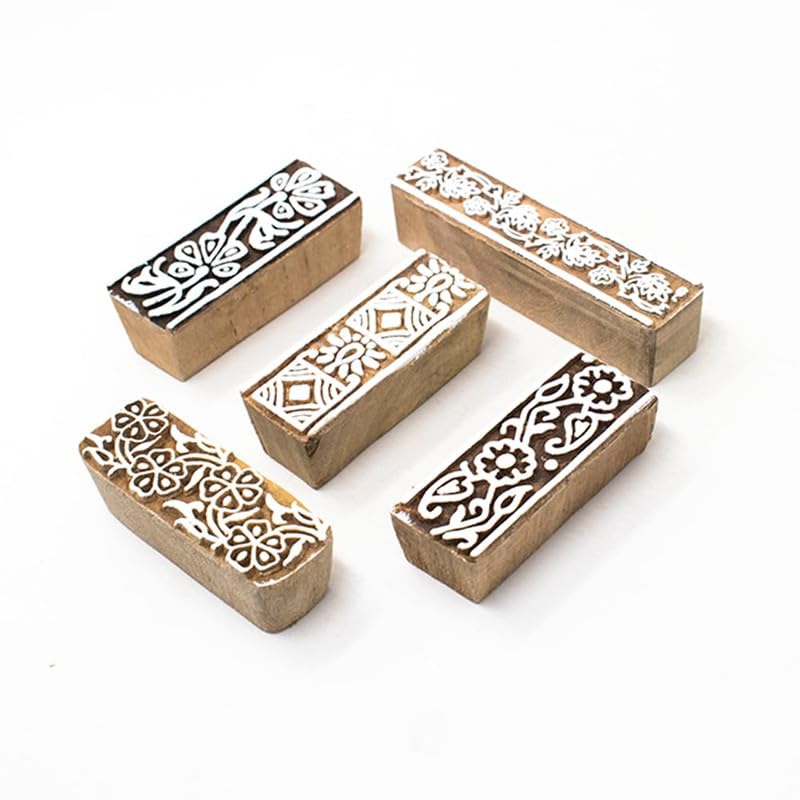 TWOGRAMS | Set of 5 | Wooden Indian Traditional Design Printing Stamps/Blocks for Printing Saree Border/Dresses/Craft Card Making/Scrapbook/Clay Pottery - Image 2