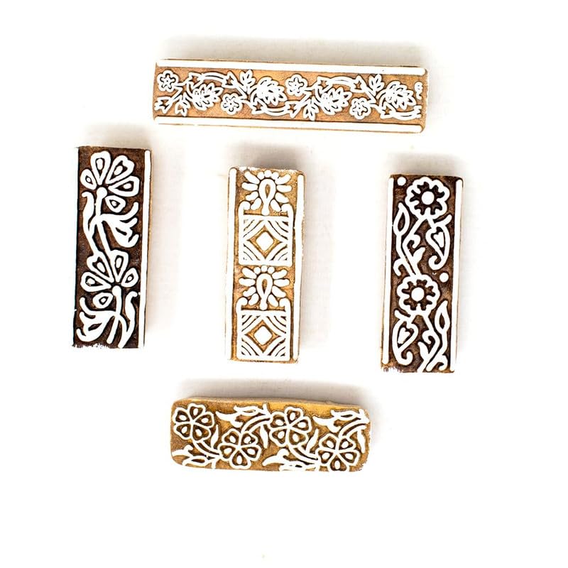 TWOGRAMS | Set of 5 | Wooden Indian Traditional Design Printing Stamps/Blocks for Printing Saree Border/Dresses/Craft Card Making/Scrapbook/Clay Pottery - Image 1