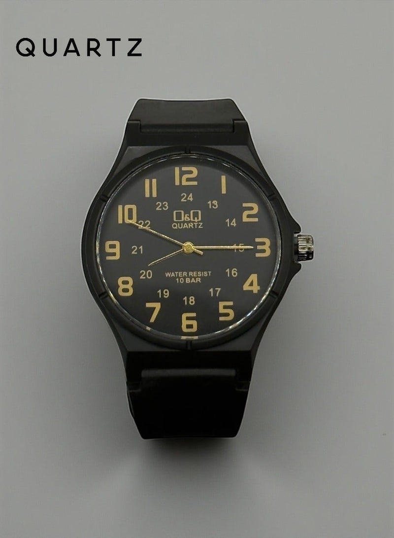 QUARTZ Men's Wrist Watch Water Resistant Up To 10 Bar With Elegant Black Design And Comfortable Silicone Strap Featuring A Luxurious Golden Dial Suitable For Daily And Formal Wear - Image 2