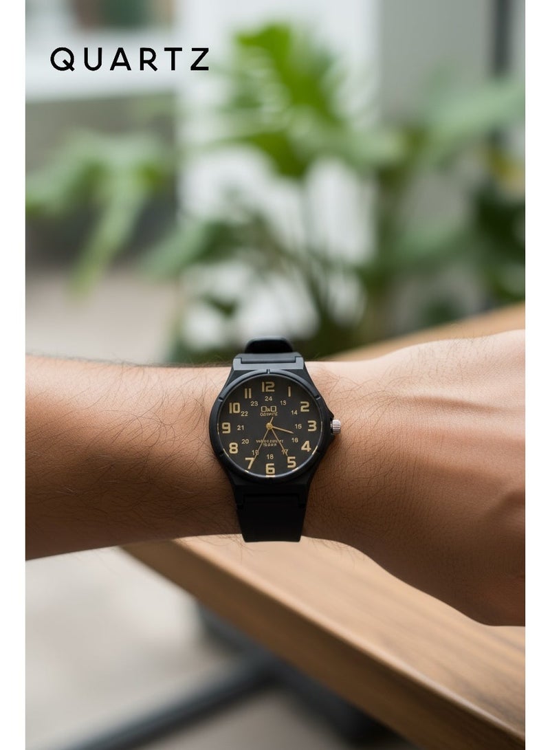 QUARTZ Men's Wrist Watch Water Resistant Up To 10 Bar With Elegant Black Design And Comfortable Silicone Strap Featuring A Luxurious Golden Dial Suitable For Daily And Formal Wear - Image 3