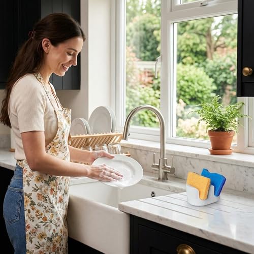 BekPooQ Diatomite Sponge Holder with 2 Slot Design – Quick Drying, Absorbent & Space-Saving Organizer for Kitchen Sponges, Scrubbers & Brushes – Keeps Sponges Dry and Countertop Clean, Bright White - Image 4