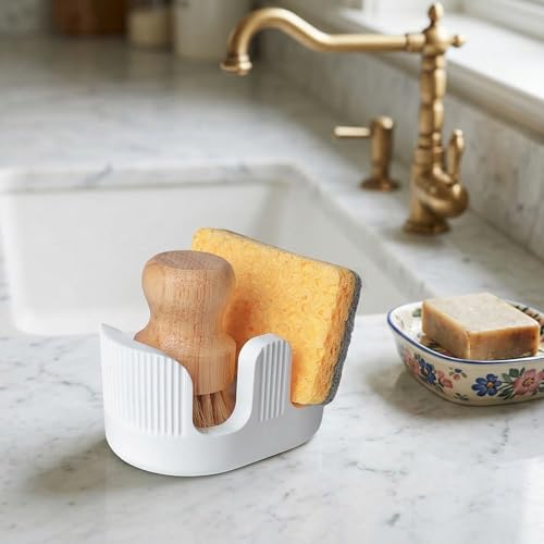 BekPooQ Diatomite Sponge Holder with 2 Slot Design – Quick Drying, Absorbent & Space-Saving Organizer for Kitchen Sponges, Scrubbers & Brushes – Keeps Sponges Dry and Countertop Clean, Bright White - Image 1