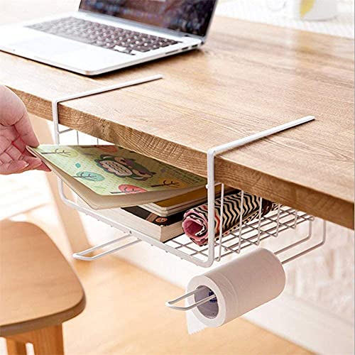 Bianco Under Shelf Hanging Basket Organizer for Home, Cabinet & Wardrobe 16 Inch| Space Saver Rack for Pantry, Cutlery, Clothes & Stationery | White Coated Metal Wire Shelf Basket with Curved Hook - Image 5