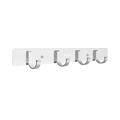Anjuer Wall Mount Coat Hook, 4 Hooks Aluminum Alloy Coat Hangers Rack Robe Hat Clothes Hook Wall Coat Rack Hooks Silver - Image 1