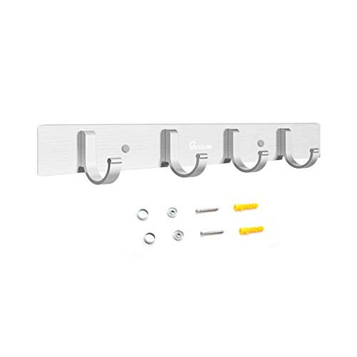 Anjuer Wall Mount Coat Hook, 4 Hooks Aluminum Alloy Coat Hangers Rack Robe Hat Clothes Hook Wall Coat Rack Hooks Silver - Image 5