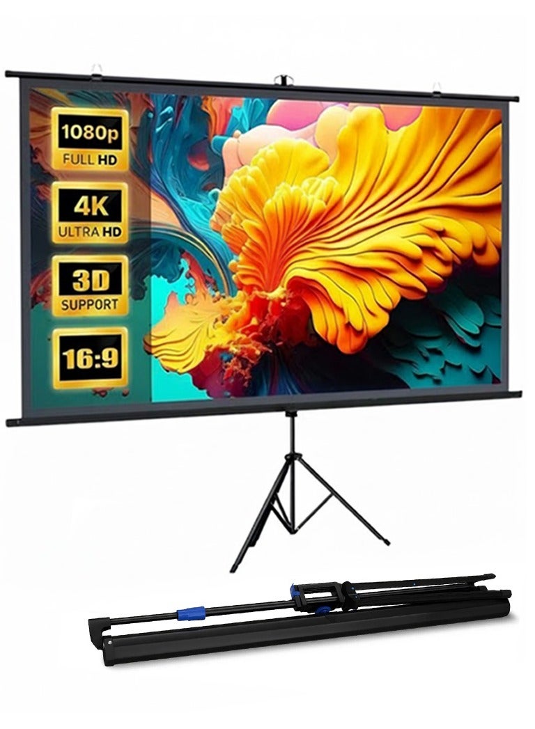 Flash Hawk 72 inch 16:9 Portable Projector Screen With Tripod Stand 4K HD Movie Screen HSZJMB-72 Black - Image 1