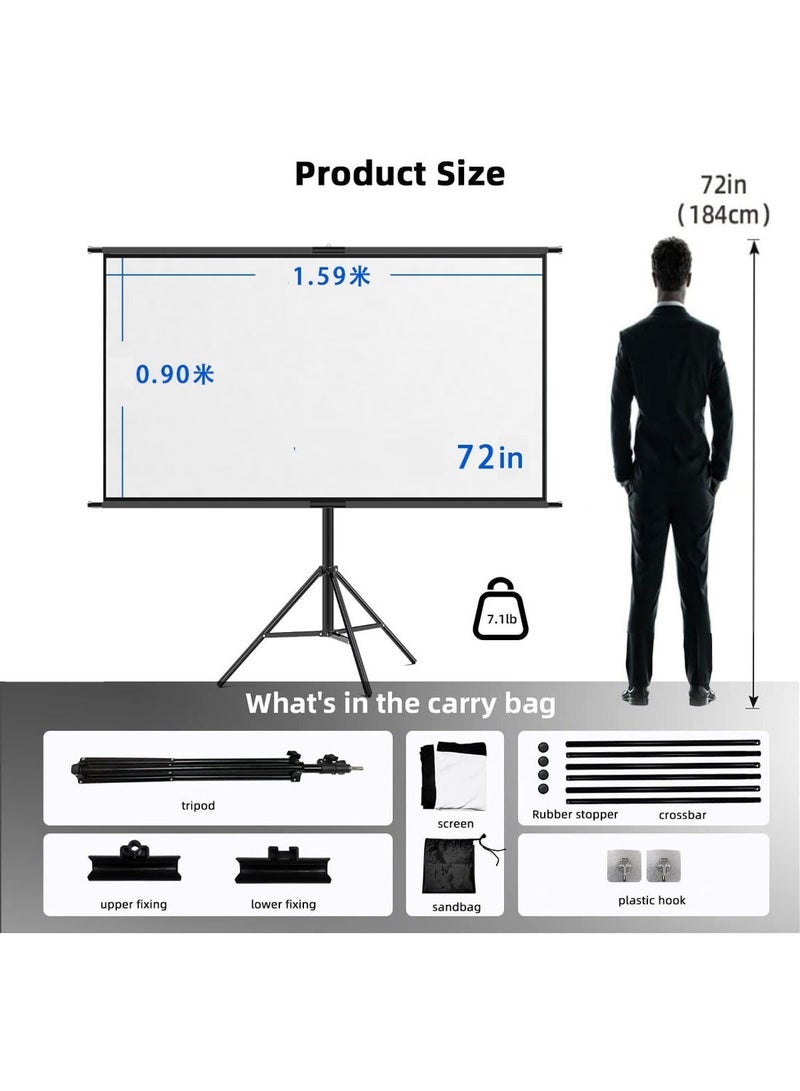 Flash Hawk 72 inch 16:9 Portable Projector Screen With Tripod Stand 4K HD Movie Screen HSZJMB-72 Black - Image 2