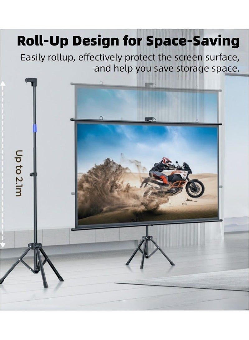 Flash Hawk Projection Screen Portable with Tripod Stand 72" 16:9, Height Adjustable, 160° View Angle, Winkle Free, Anti Reflection Screen - Black - Image 2