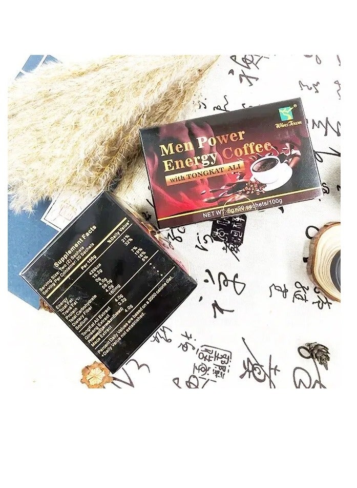 Wins Town Men Power Energy Coffee, Natural Ingredients Instant Coffee For Performance Enhancement, Anti Stress Men Healthy Prostate Coffee For Boosting Blood Flow And Improving Body Energy - Image 2