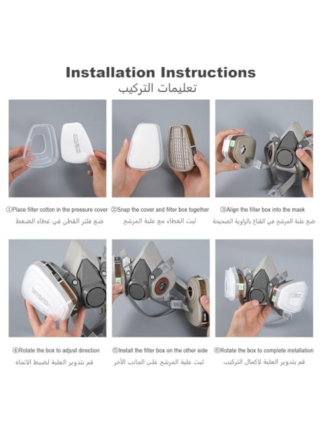 Half Face Gas Mask with Safety Glasses – Reusable Respirator for Dust, Chemicals, Pesticides & Organic Vapors – Adjustable for Painters, Woodworking, Industrial Safety & Chemical Protection - Image 5