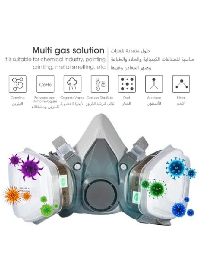Half Face Gas Mask with Safety Glasses – Reusable Respirator for Dust, Chemicals, Pesticides & Organic Vapors – Adjustable for Painters, Woodworking, Industrial Safety & Chemical Protection - Image 3