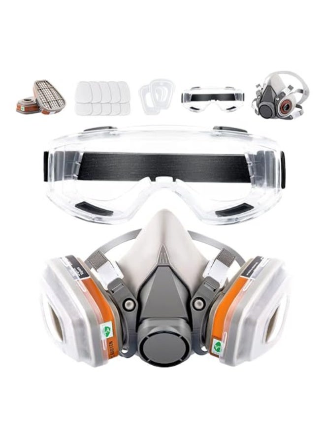 Half Face Gas Mask with Safety Glasses – Reusable Respirator for Dust, Chemicals, Pesticides & Organic Vapors – Adjustable for Painters, Woodworking, Industrial Safety & Chemical Protection - Image 1
