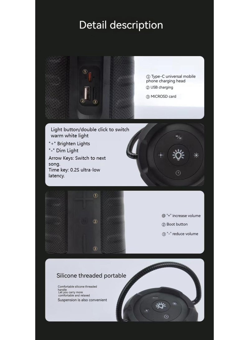 Outdoor Camping Light Led Retro Handheld Tent Light Convenient Usb Charging Bluetooth Sound Camping Light（Grey）  - Image 5