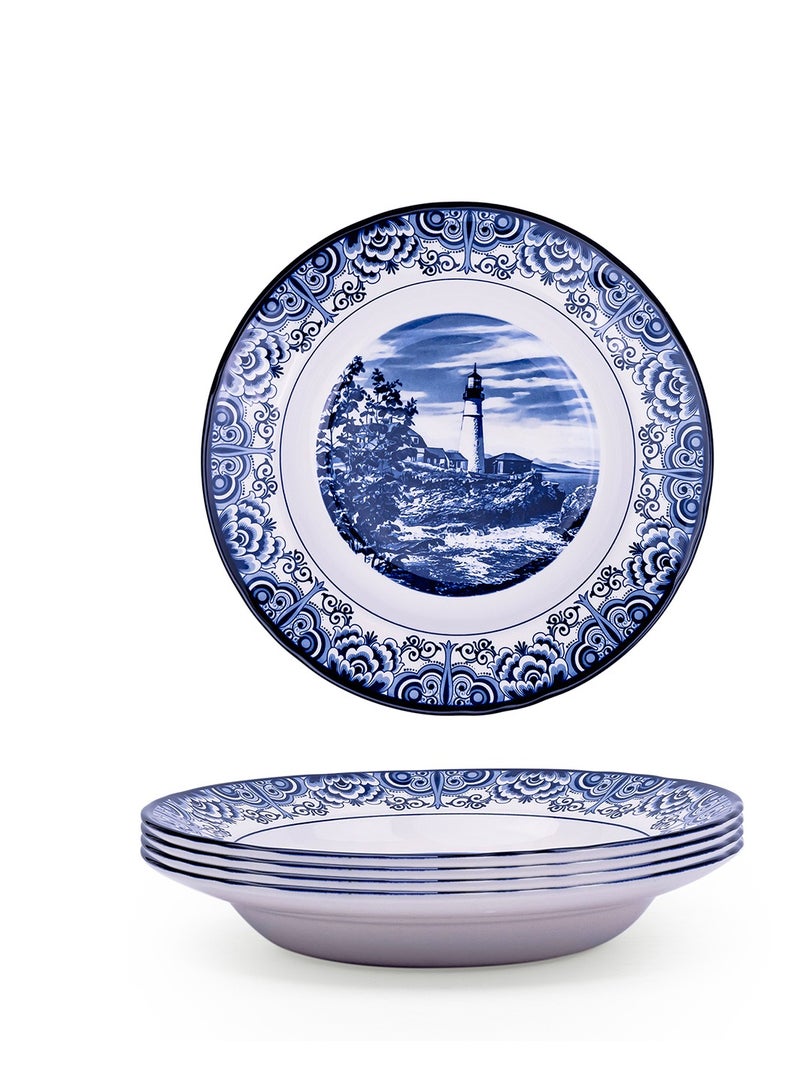 Claytan Lighthouse Blue 9-Inch Ceramic Soup Plate (Set of 4) - Image 2